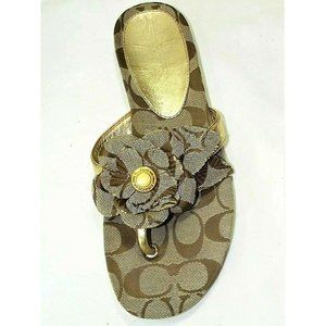 COACH SIGNATURE C SANDALS FLIP FLOPS 8 BOW W/GOLD
